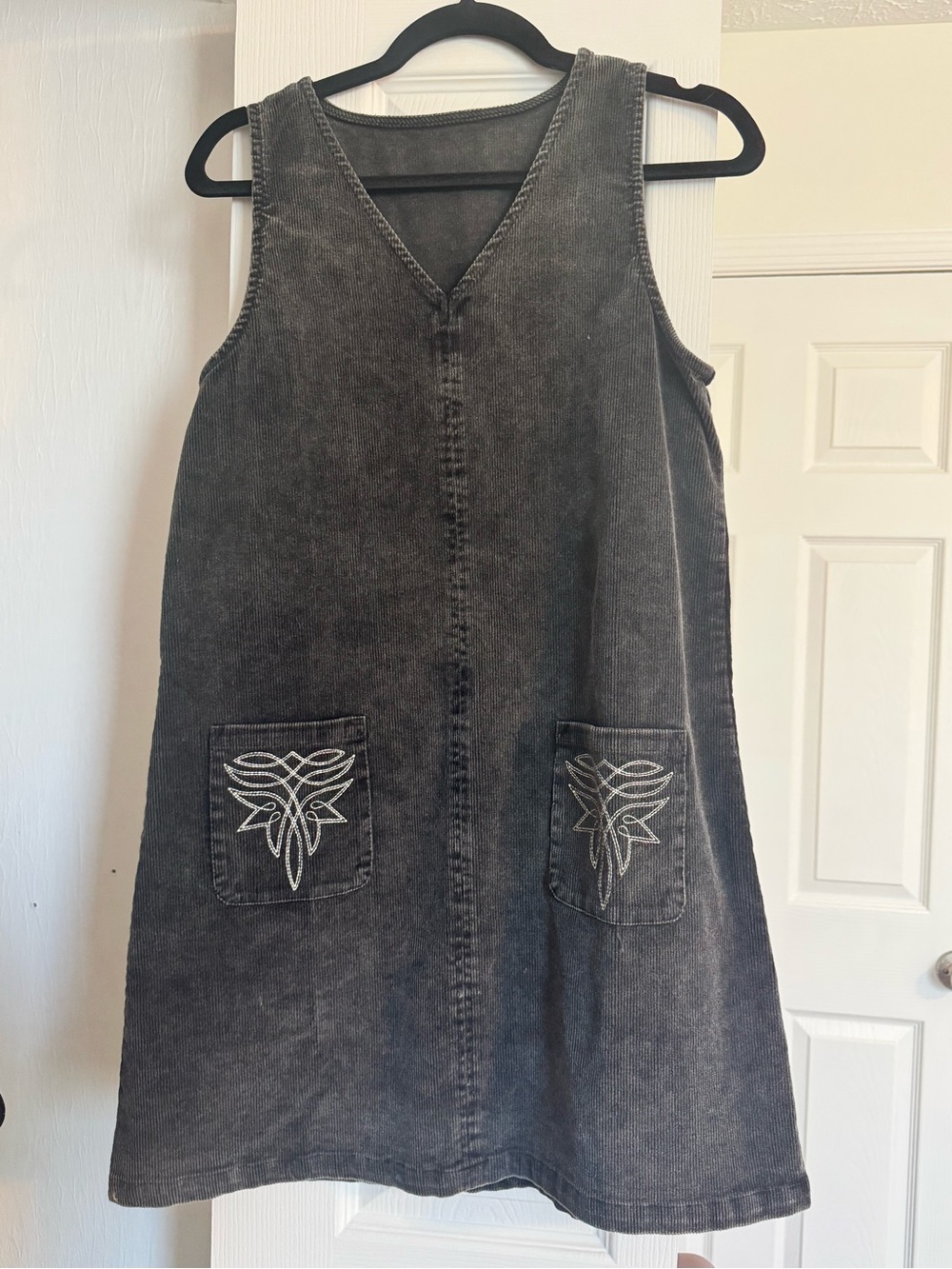 Washed Black Denim Pocket Pinafore Dress